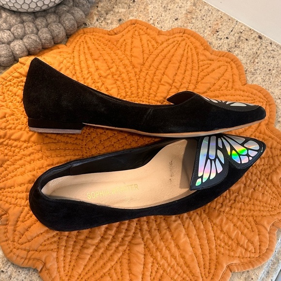 Sophia Webster Black Butterfly Flats Loafers Size 37 (6.5) Iridescent - Picture 6 of 8
